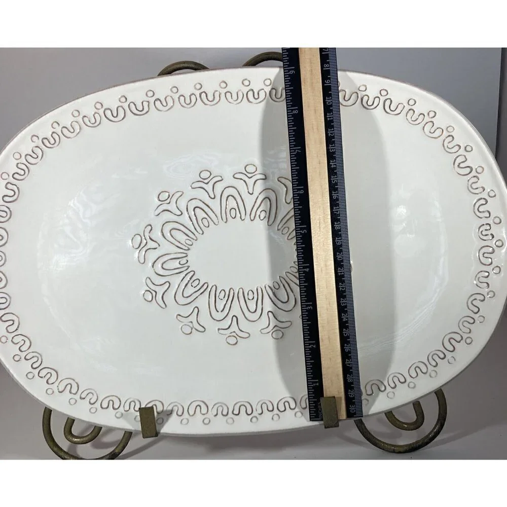 Pier One Creamy White Terracotta 14”x9”Glazed Farmhouse Mid Transitional Platter